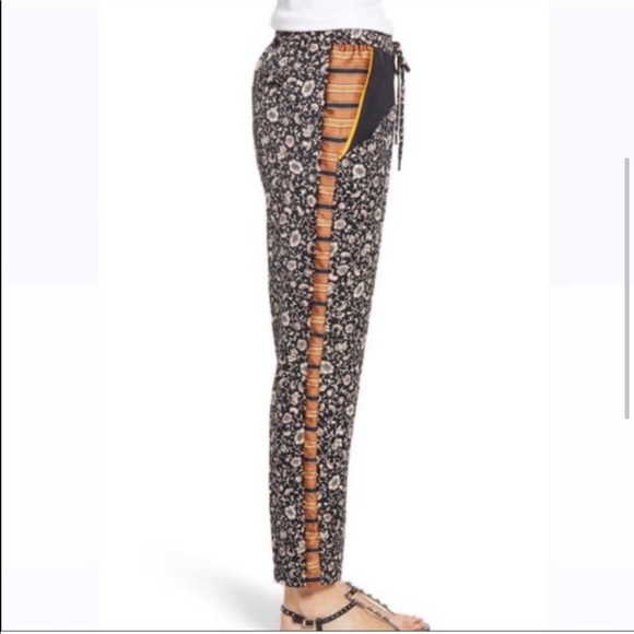 Scotch & Soda Palm Cove Striped Floral Tuxedo Silky Pants Size Medium - Picture 4 of 13